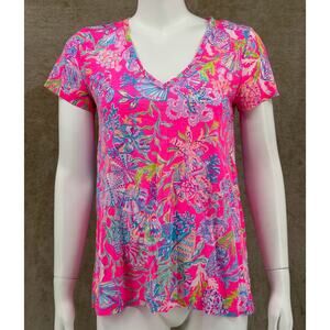Lilly Pulitzer Top Womens Small Pink Isle Etta V-Neck Shell Me‎ Something Good